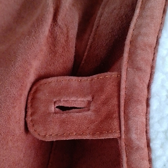 Vintage 80s Leather Sherpa Lined Jacket Shearling Collar - Picture 7 of 11